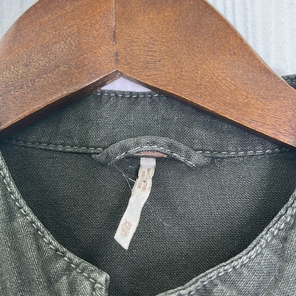 Free People - Emilia Linen Blend Military Olive Color Lace Trim Army Jacket XS - Picture 11 of 14
